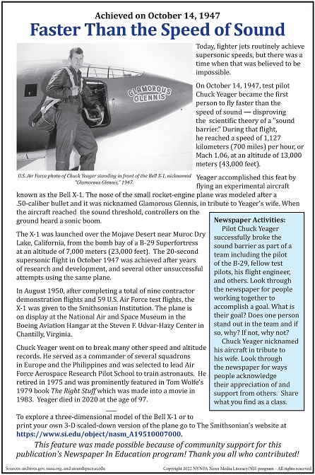 Chuck Yeager Breaks Sound Barrier 10/14